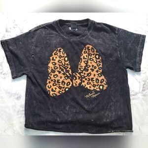 Minnie Mouse Leopard Print Bow Crop Top Size Small